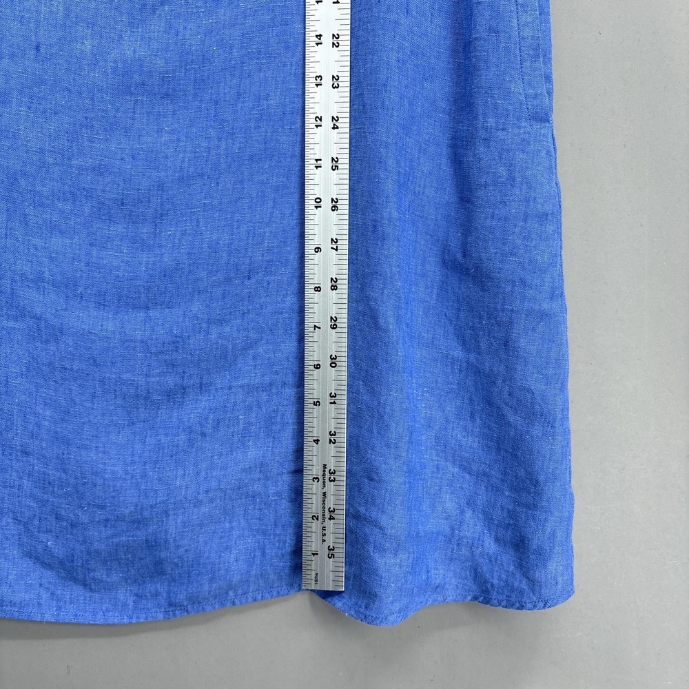 J McLaughlin Dress Small Blue Linen Sleeveless Shirt Collared Pockets Resort - Picture 8 of 10